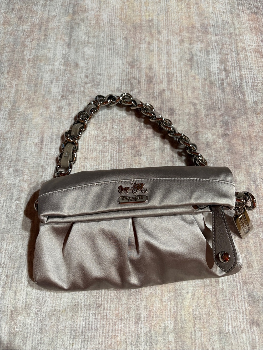 Coach A0974‑15397 Metallic Satin Purse with Chain Detail